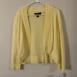 Perceptions Open Cardigan Women's Large Yellow 3/4 Sleeve Lettuce Trim Shrug NWT